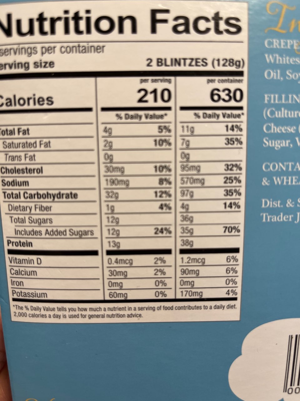 Trader Joe's Cheese Blintzes Calories, Nutrition Analysis & More