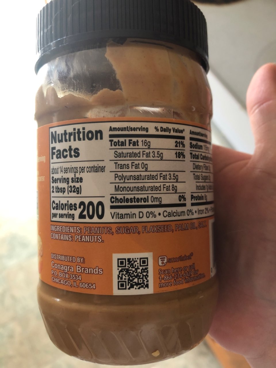 Earth Balance Peanut Butter and flaxseed, Creamy Calories, Nutrition