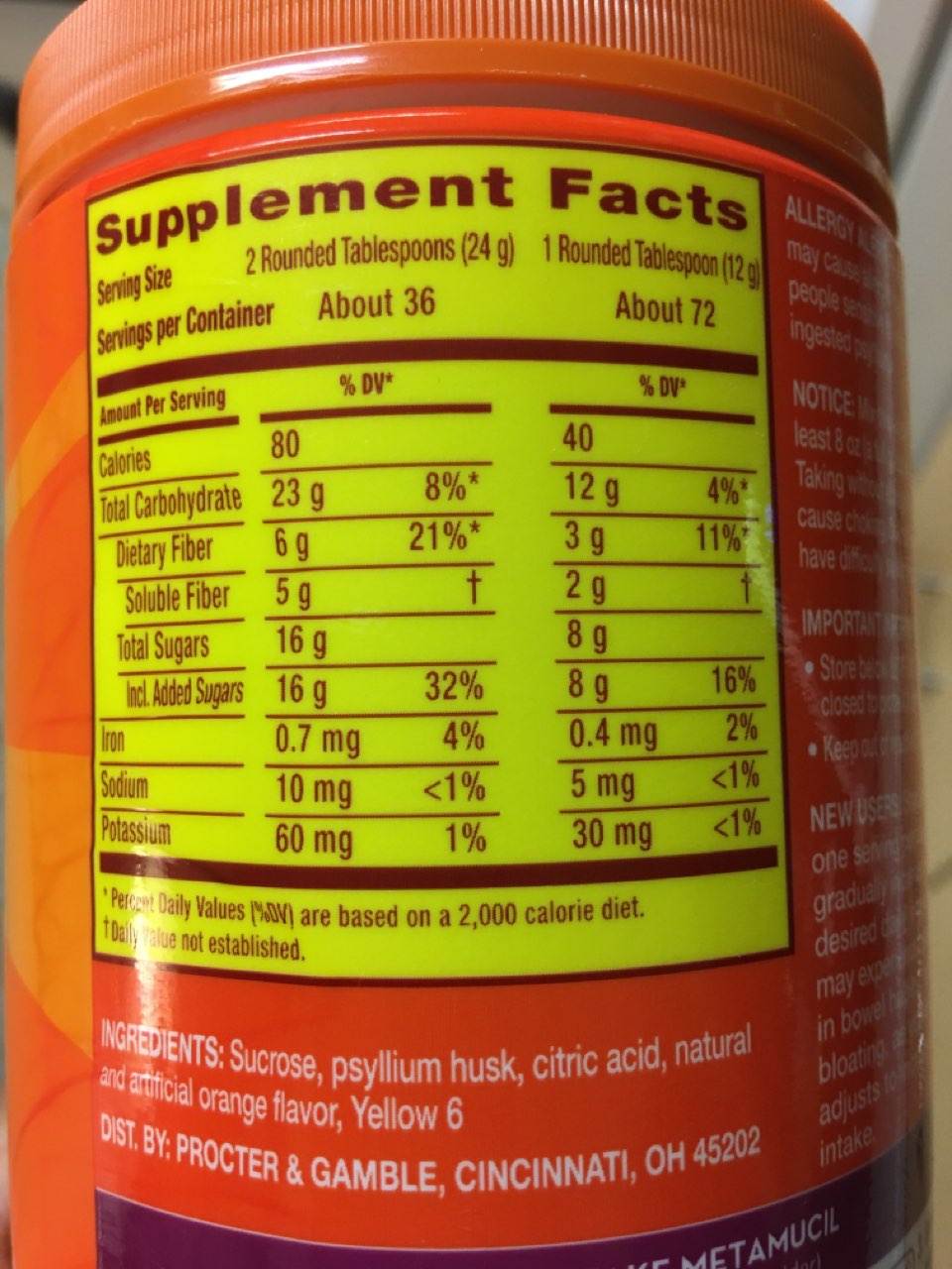 Metamucil Fiber Supplement, Orange Calories, Nutrition Analysis & More