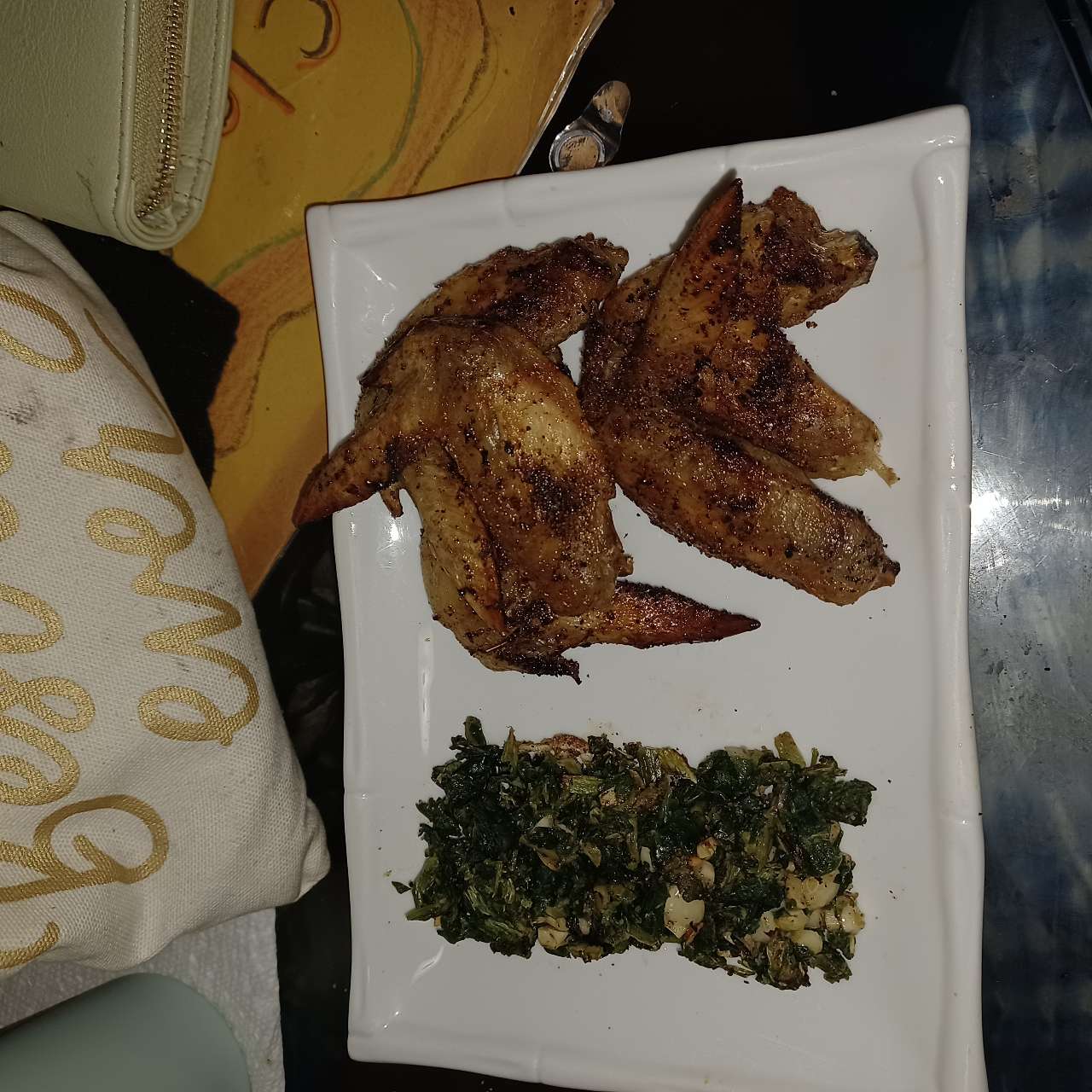 Air fried wings, spinach n garlic Fooducate Diet Motivation