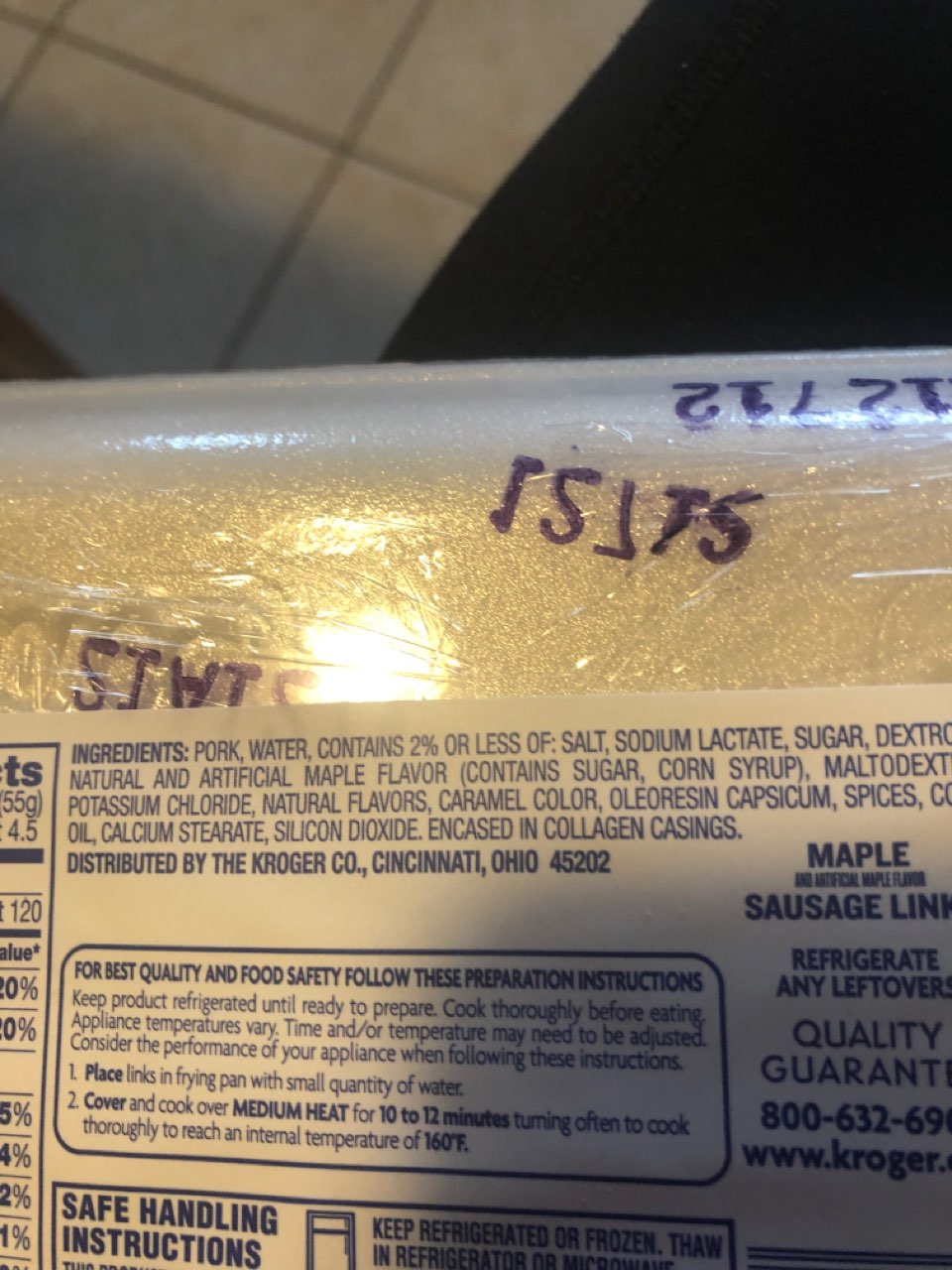 Kroger Sausage Links, Breakfast, Maple Flavored Calories, Nutrition