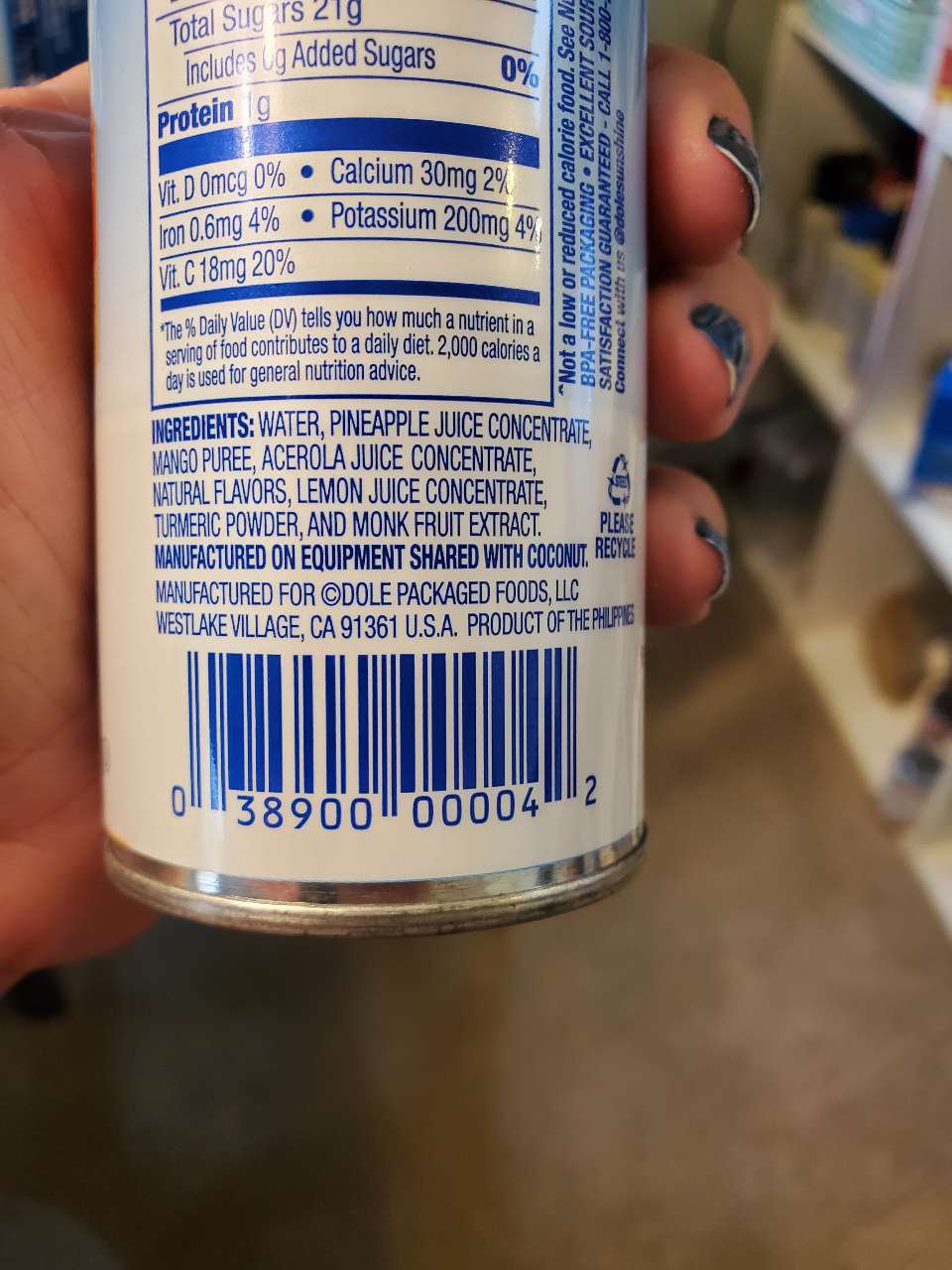 Dole Pineapple And Mango Juice, With Turmeric Calories, Nutrition