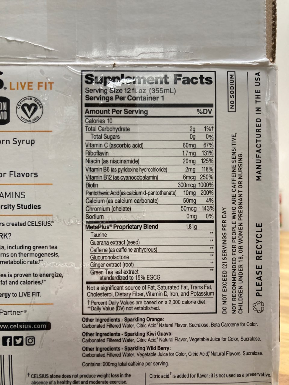 Celsius Variety Pack, Dietary Supplement Calories, Nutrition Analysis