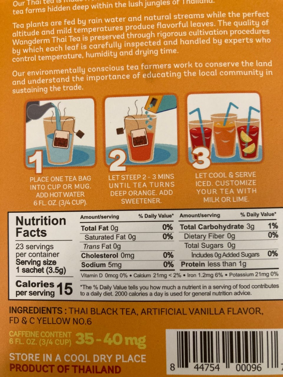 Wangderm Exporter Authentic Thai Iced Tea Calories, Nutrition Analysis