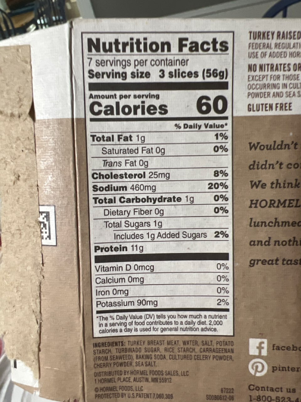 Hormel Deli Turkey, Oven Roasted, Family Pack Calories, Nutrition