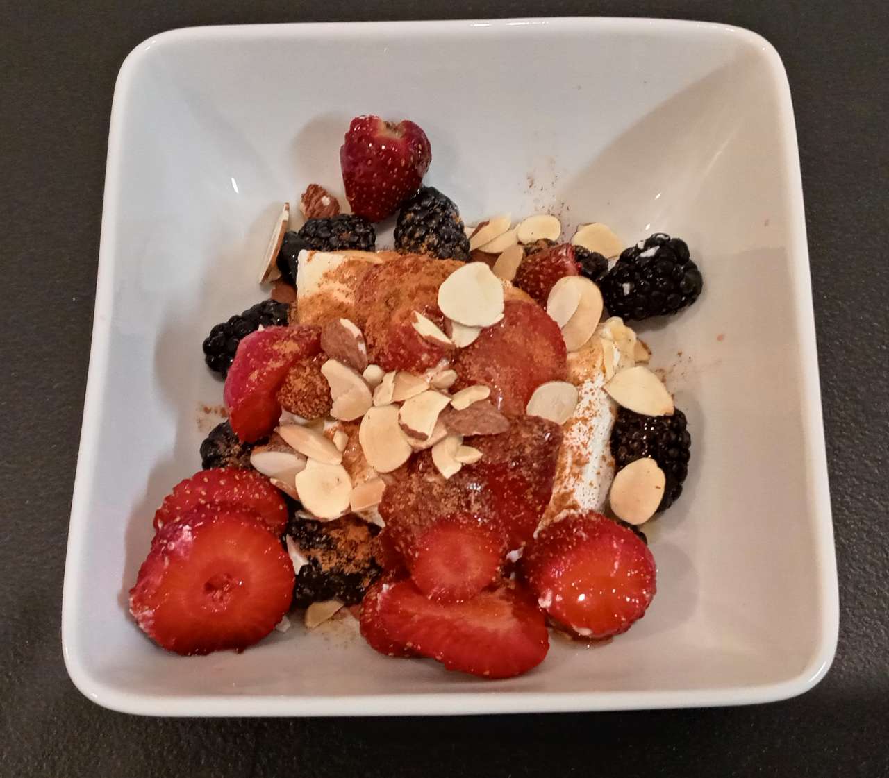 Dinner from yesterday Fage 5 greek yogurt with raspberries and cut up