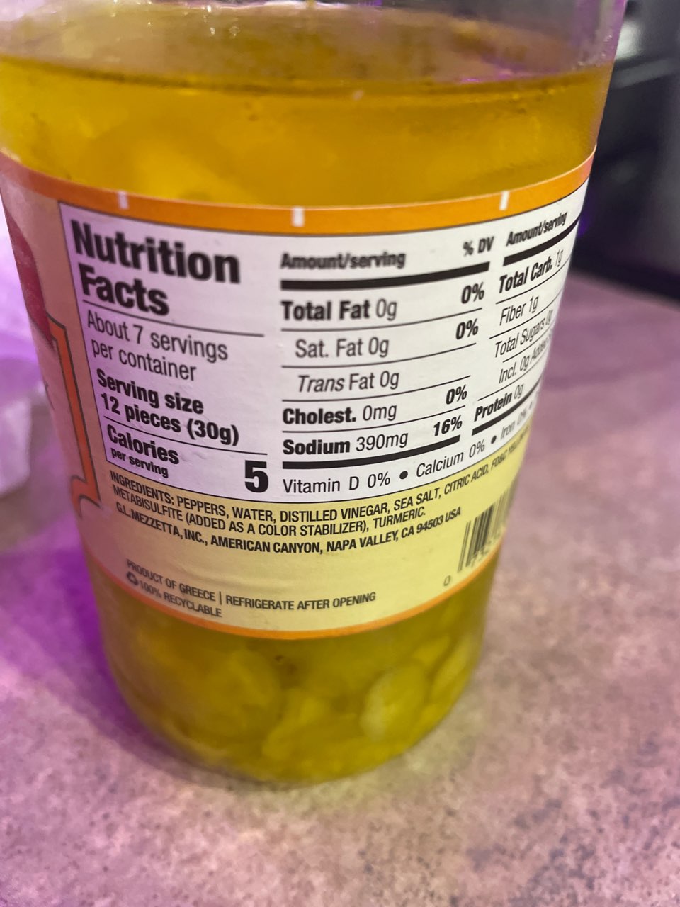 Mezzetta Pepperoncini, Sliced Golden Greek Calories, Nutrition