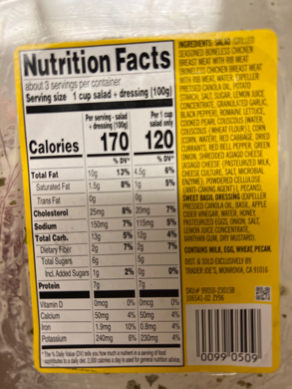 Trader Joe's Field Fresh Chopped Salad with Grilled Chicken Calories