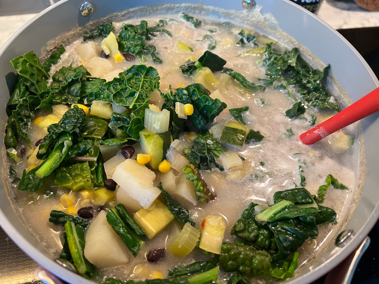 Zucchini, Corn and Black Bean Soup from Forks Over Knives. I added the