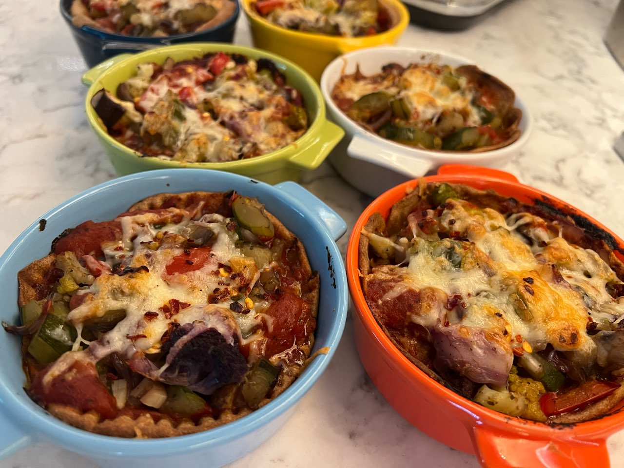 Mini deep dish pizza pies from Forks Over Knives except I cheated and