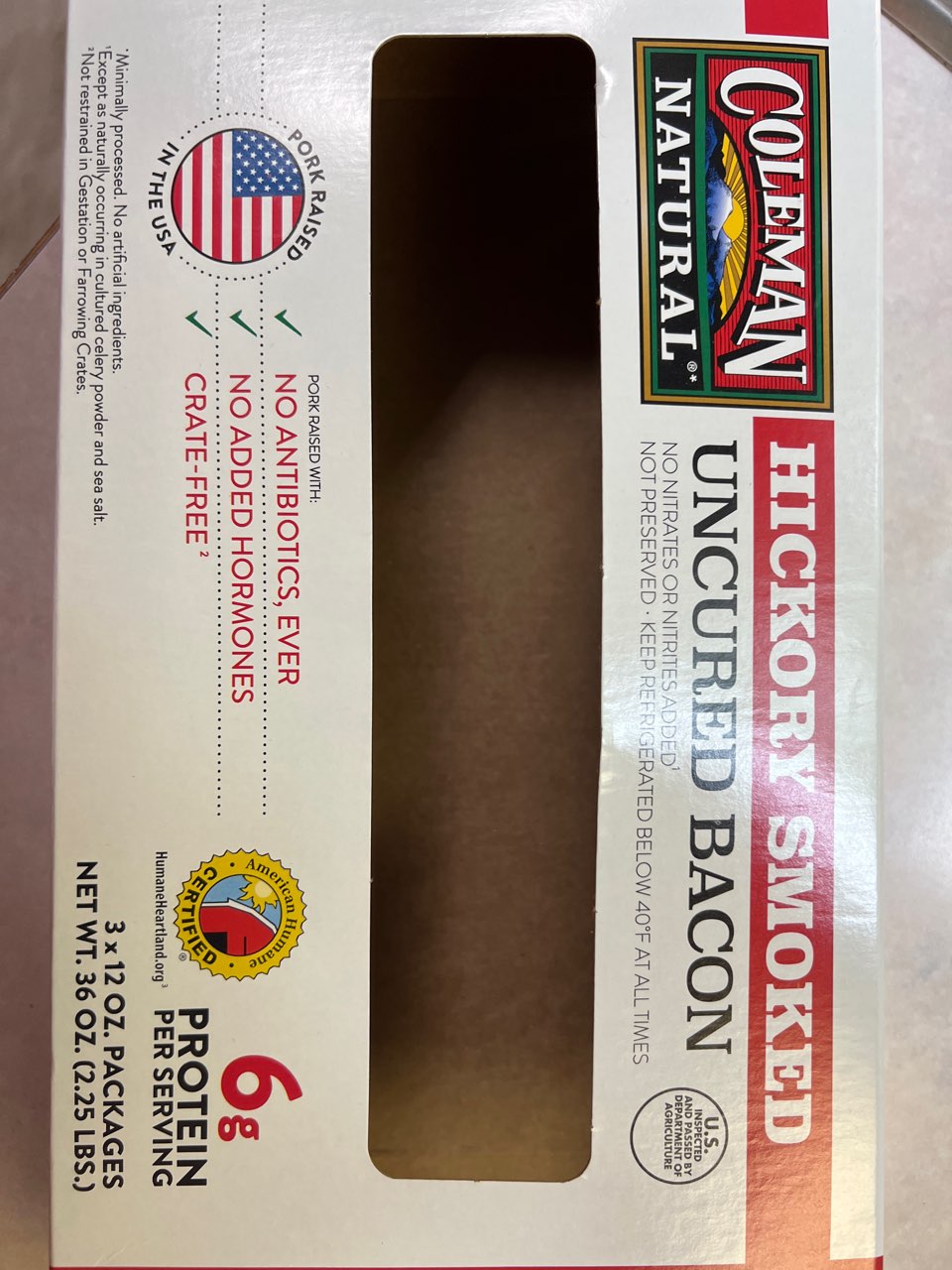 Coleman Natural Uncured Bacon, Hickory Smoked Calories, Nutrition