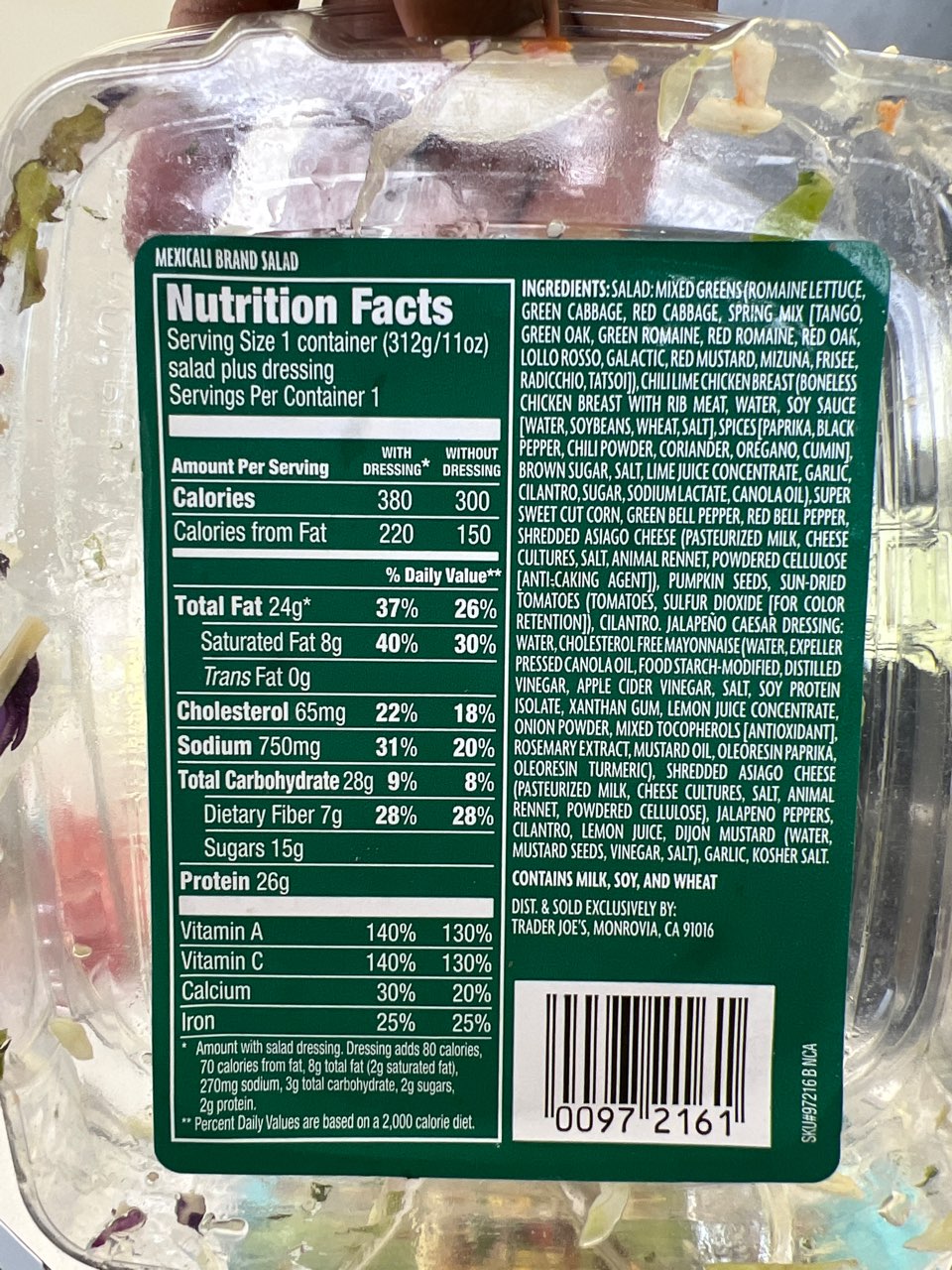 Trader Jose's Mexicali Salad Calories, Nutrition Analysis & More