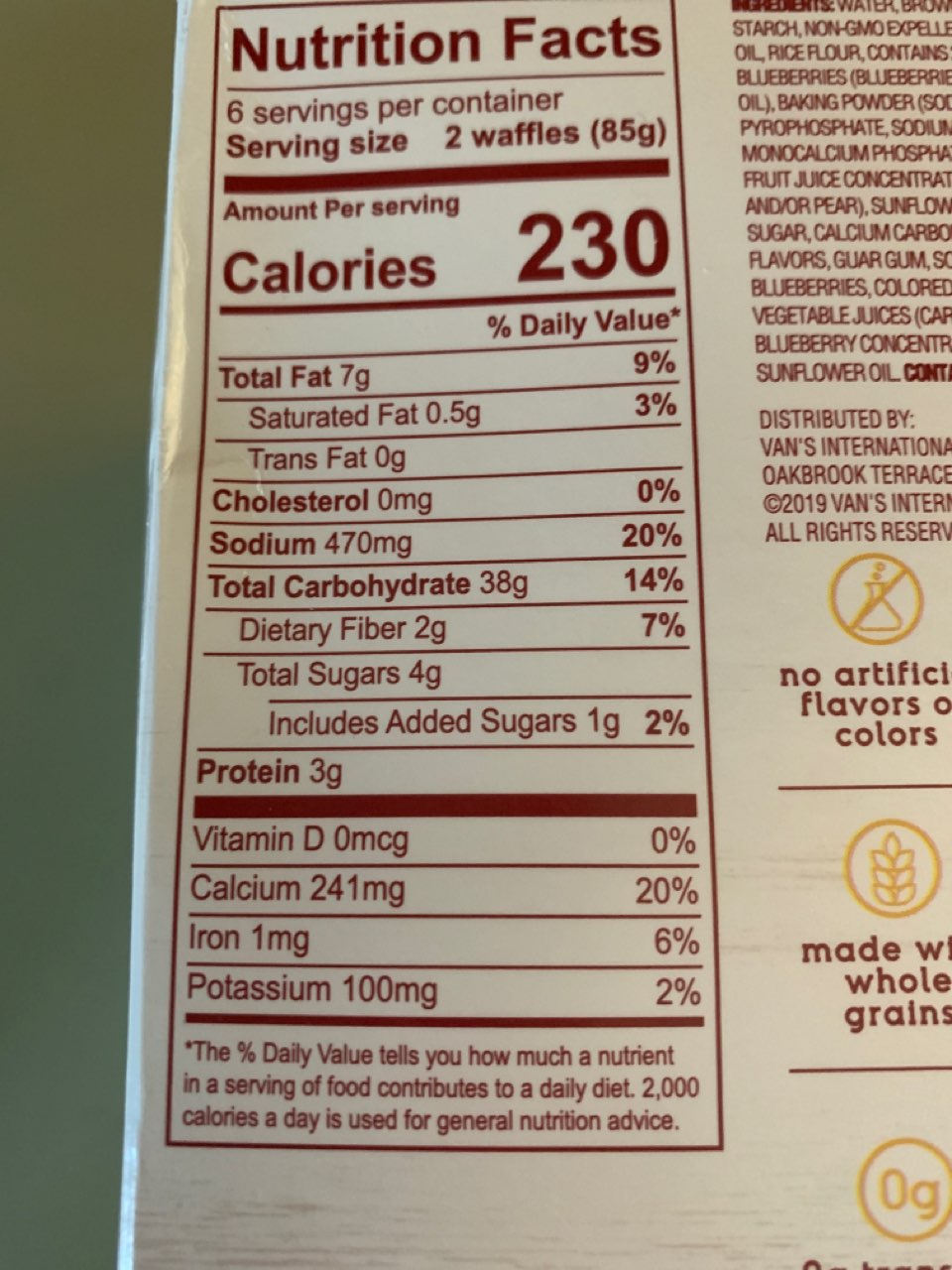 Van's Waffles, Blueberry Calories, Nutrition Analysis & More Fooducate