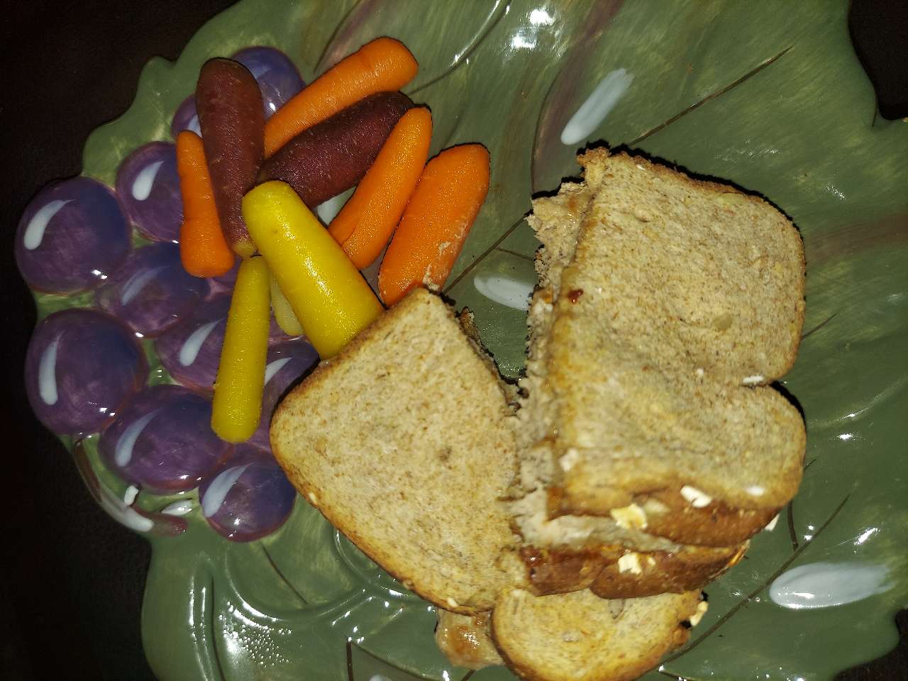 Dinner turkey burger on whole wheat bread (the smallest amount of mayo
