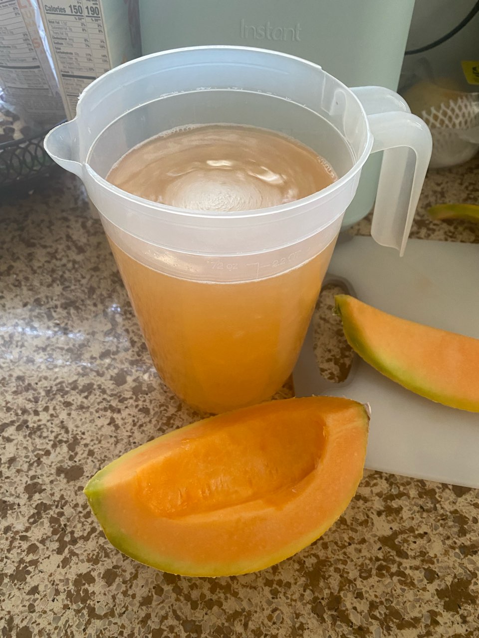 Melon juice with pulp. I used monk fruit mainly for the sweetener but i still added 2 tbsp of