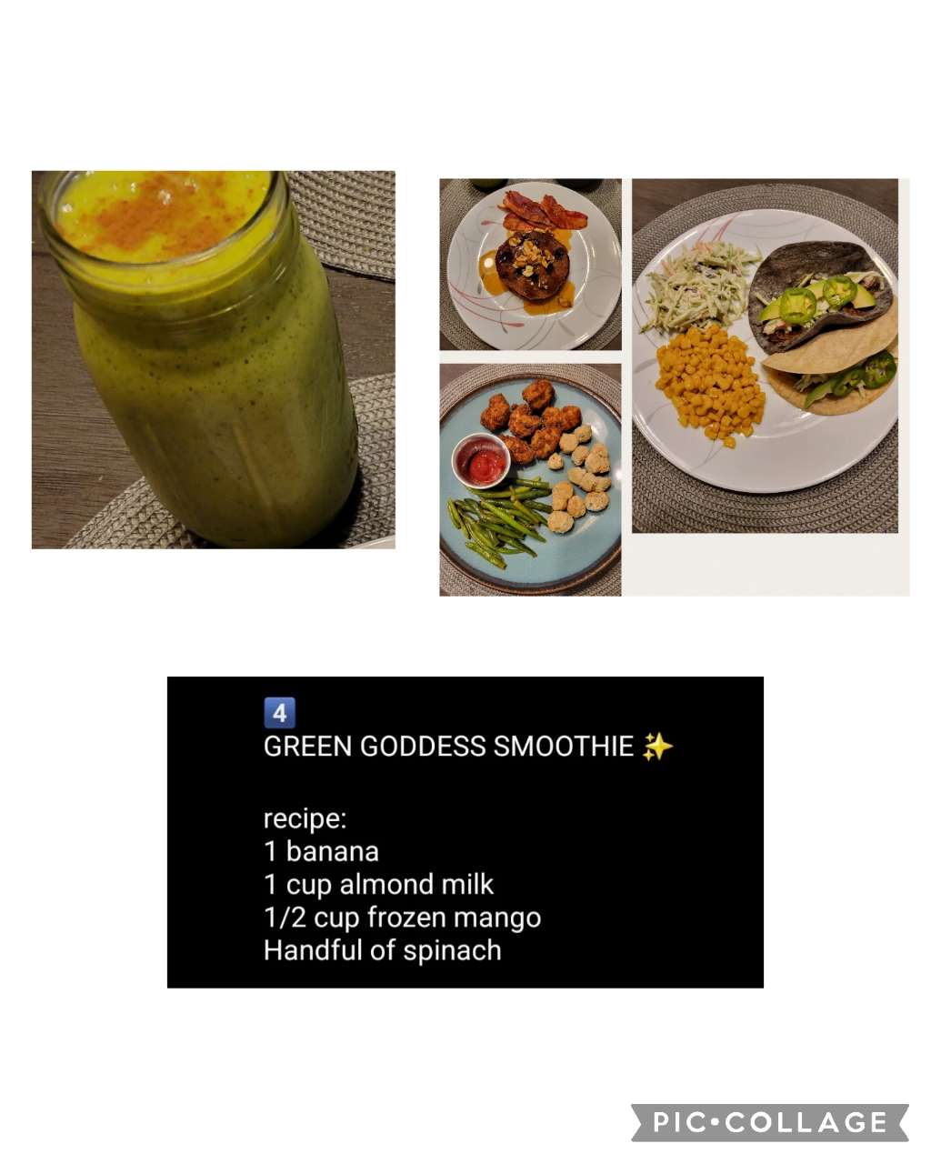 Yesterday's meals. I added ground flaxseed and used oat milk in the