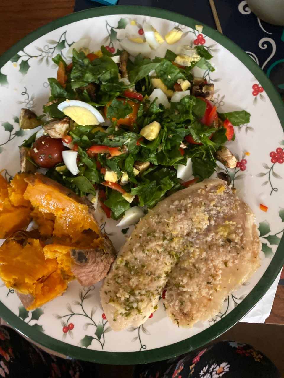 Hi, tonight I’m having tilapia. Baked with lemon zest, garlic and bread