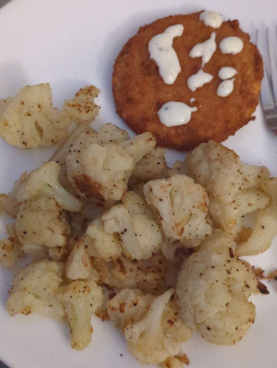 Cauliflower and chicken patty with ranch for lunch Fooducate Diet