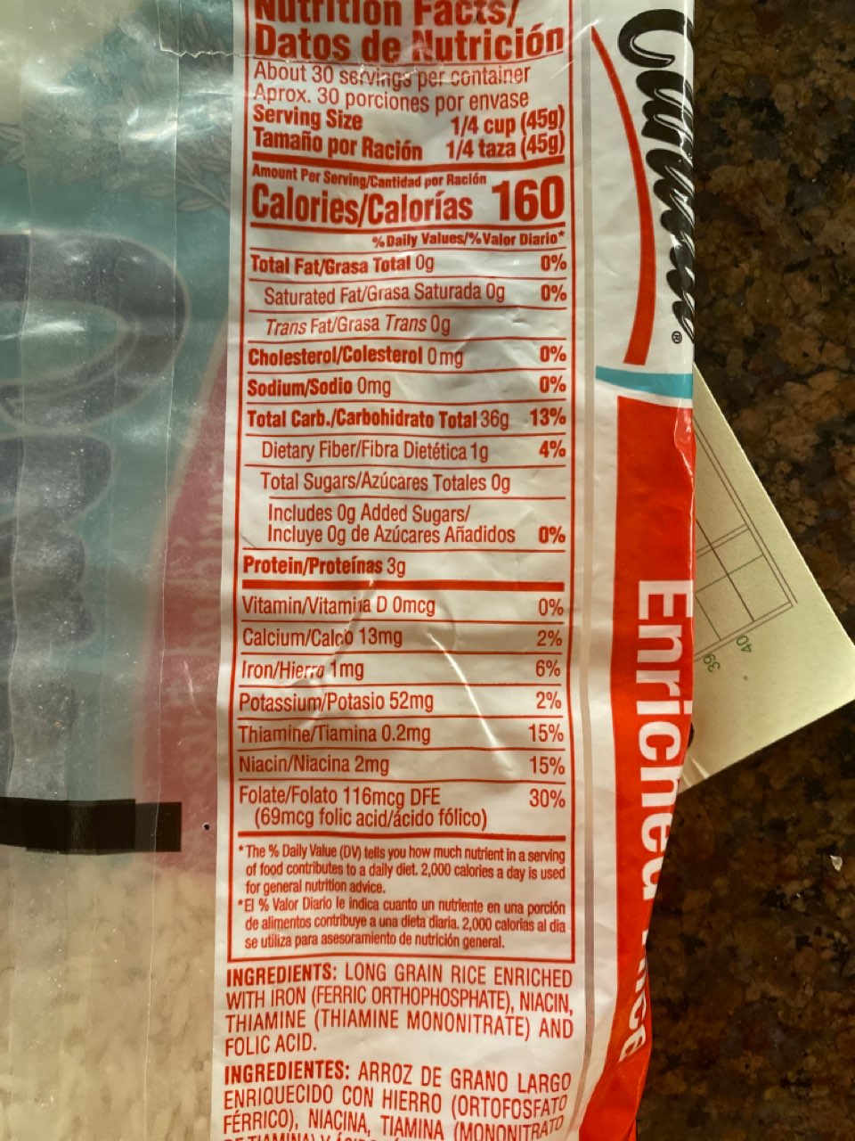 Canilla Enriched Rice, Extra Long Grain Calories, Nutrition Analysis