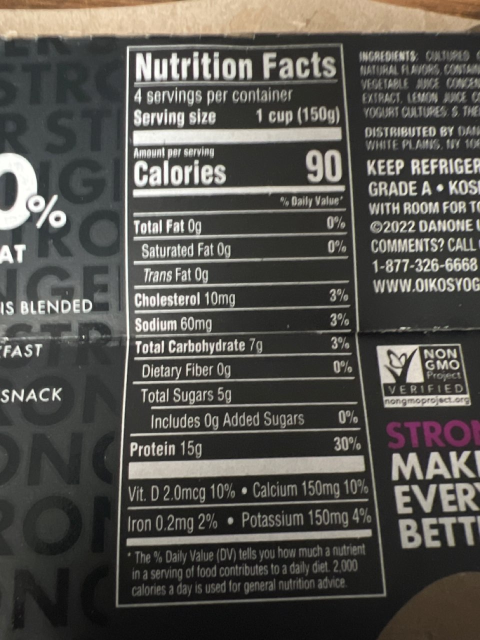 Dannon Greek Yogurt, Oikos, Triple Zero, Nonfat, Mixed Berry Calories