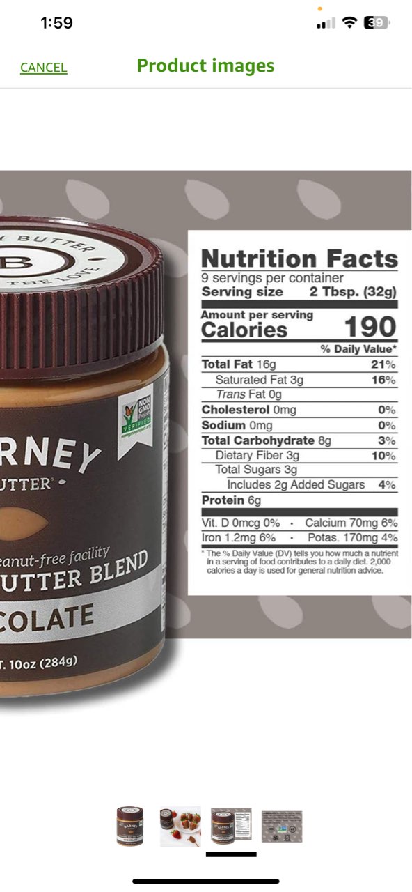 Barney Almond Butter Blend, Chocolate Calories, Nutrition Analysis