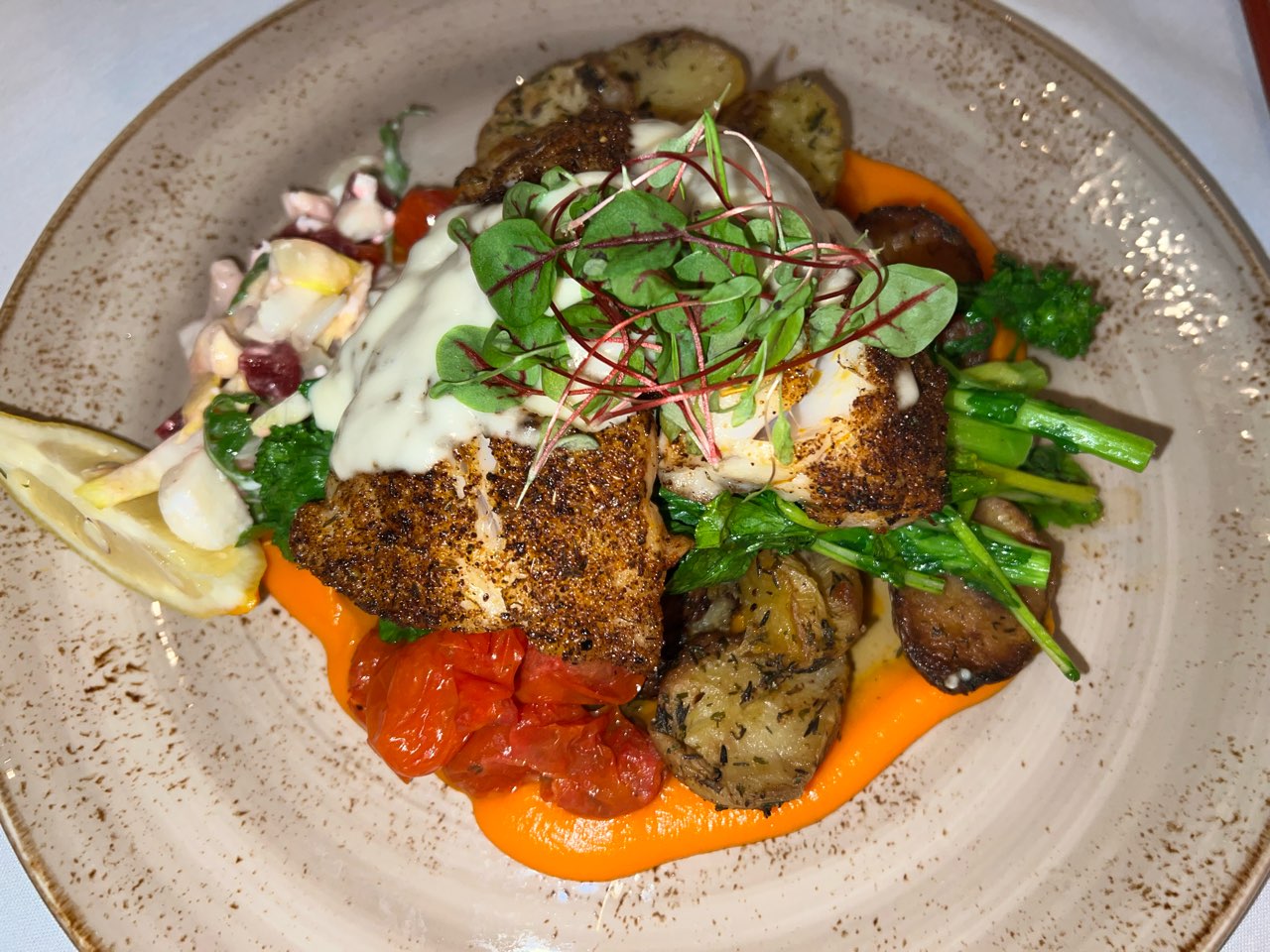 This was my “halibut” at a very upscale restaurant last night. It was