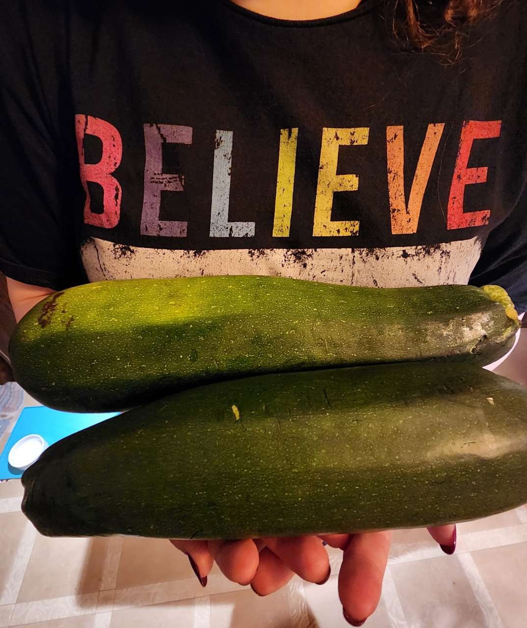 The absolutely MASSIVE Zucchini we found today! They are as long as my