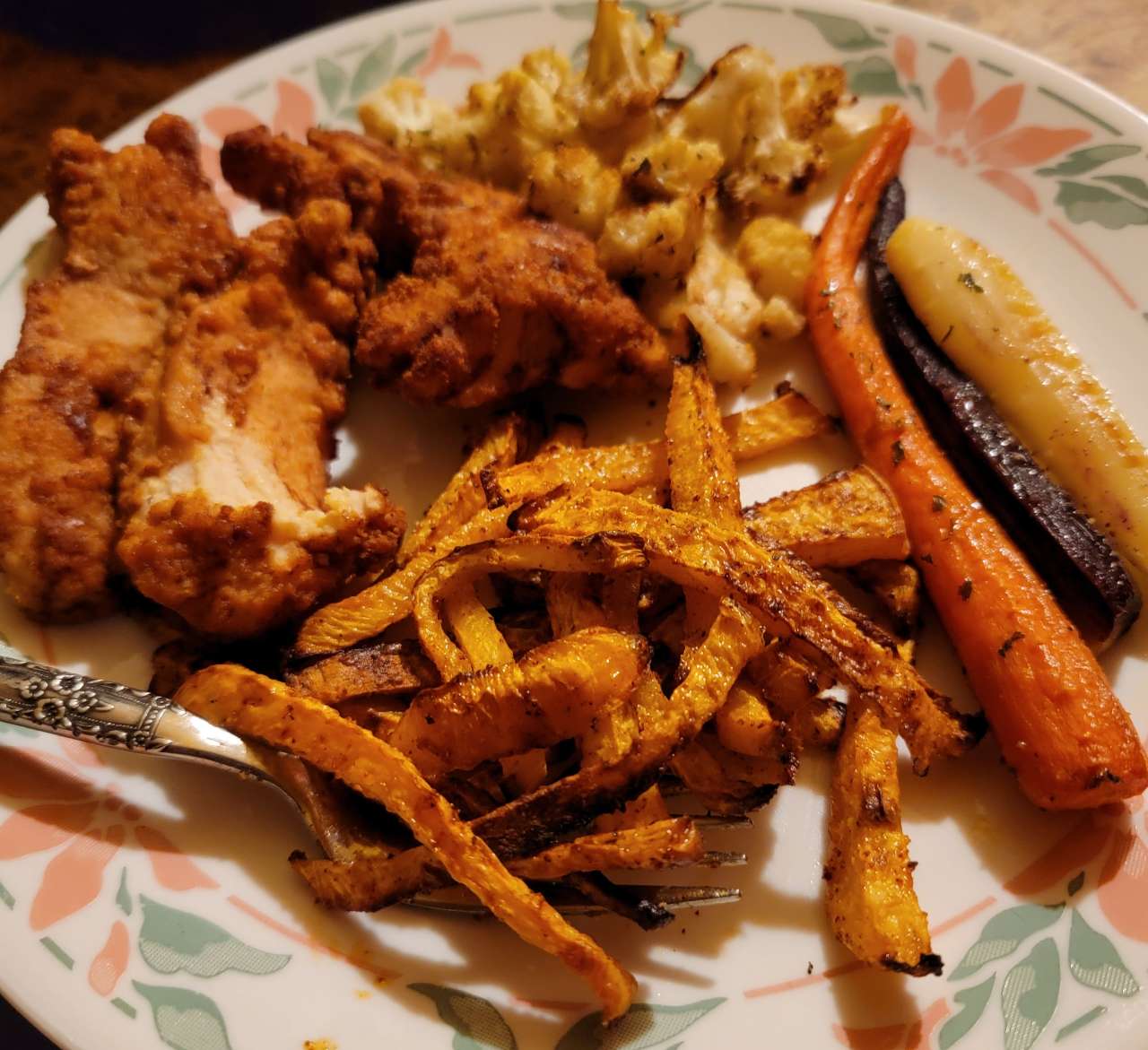 Dinner is Realgood Chicken Tenders (coated with Chickpea Flour and Whey