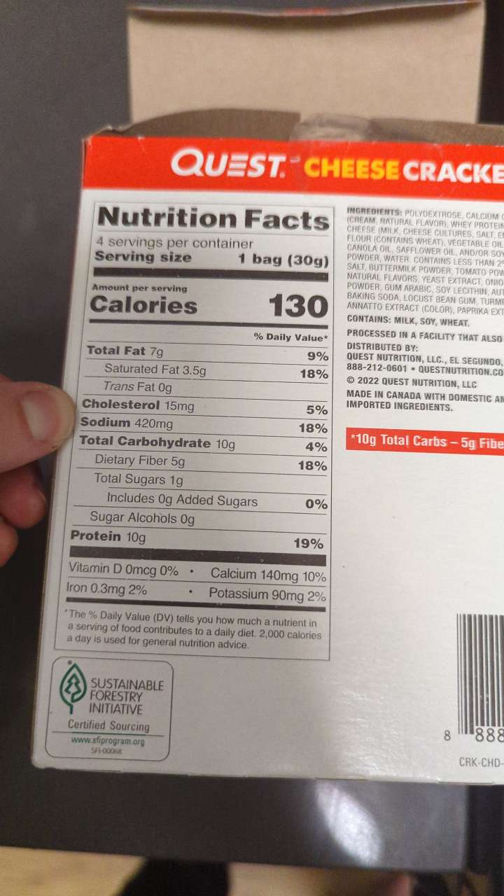 Quest Cheese Crackers, Cheddar Calories, Nutrition Analysis & More