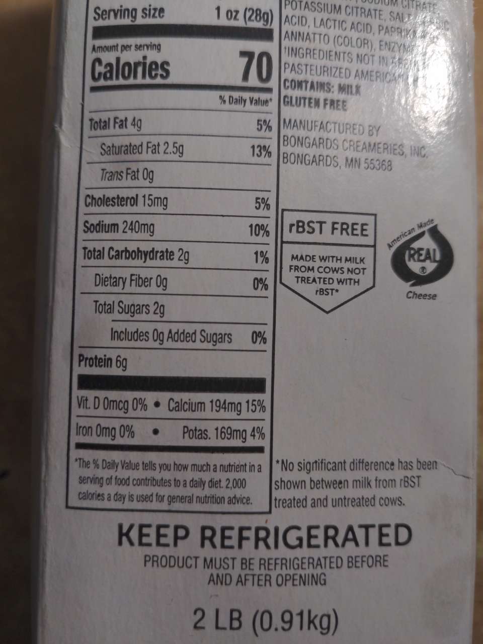 Bongards' Creameries Pasteurized Process American Cheese, Reduced Fat