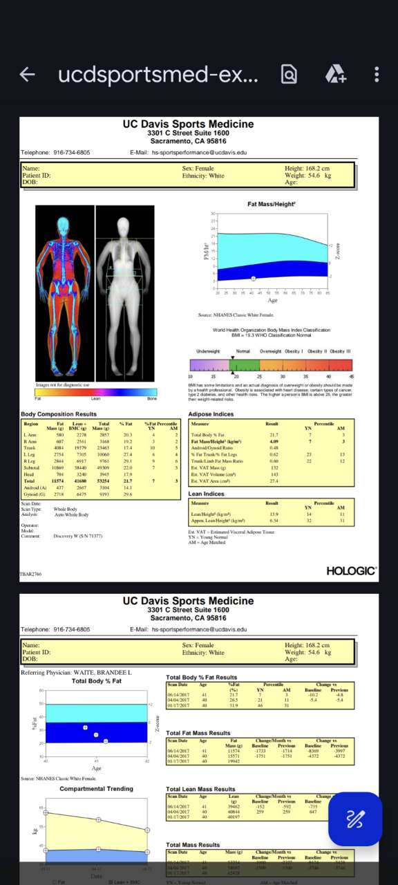 I had an advanced body composition Dexascan recently. Neither my PA or ...