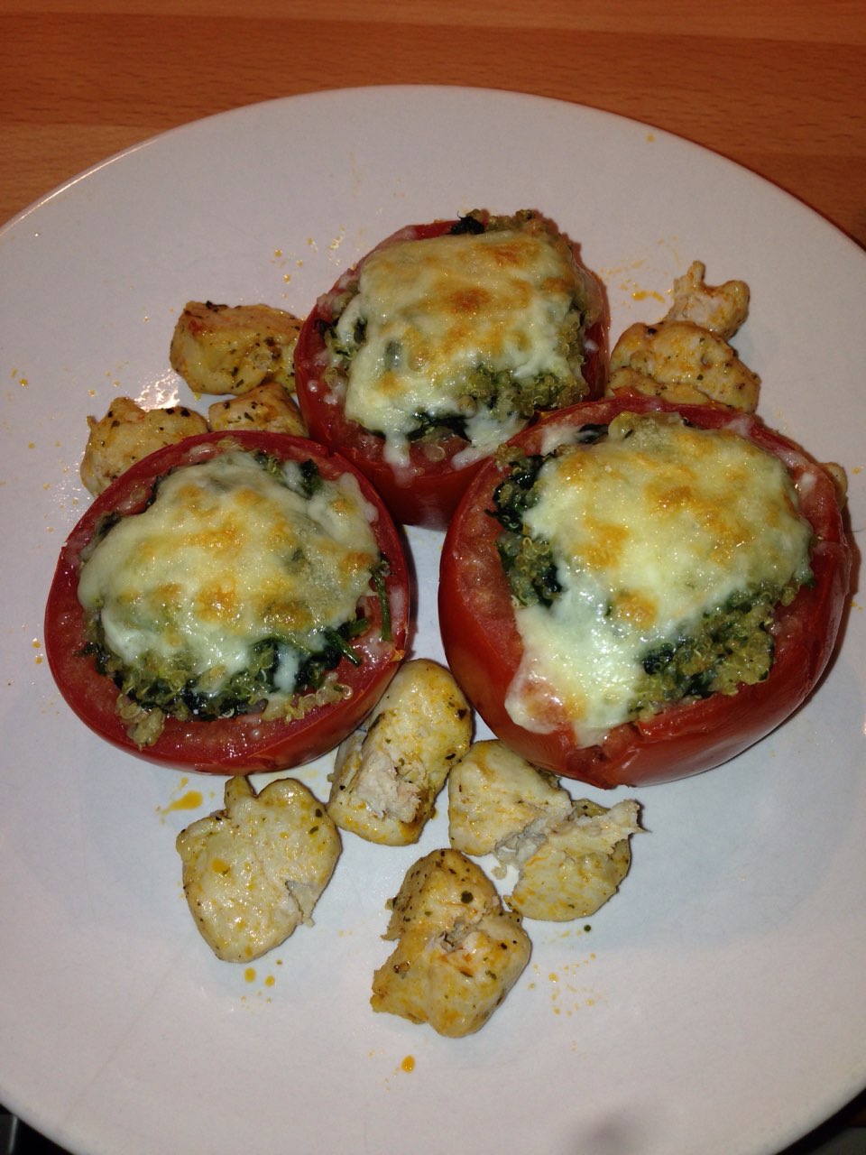 Turkey and tomatoes stuffed with quinoa and spinach Directions
