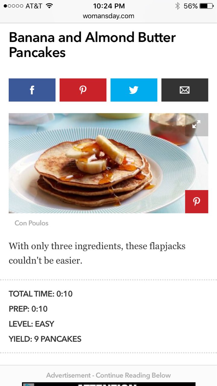 Banana and almond butter pancakes Directions, calories, nutrition