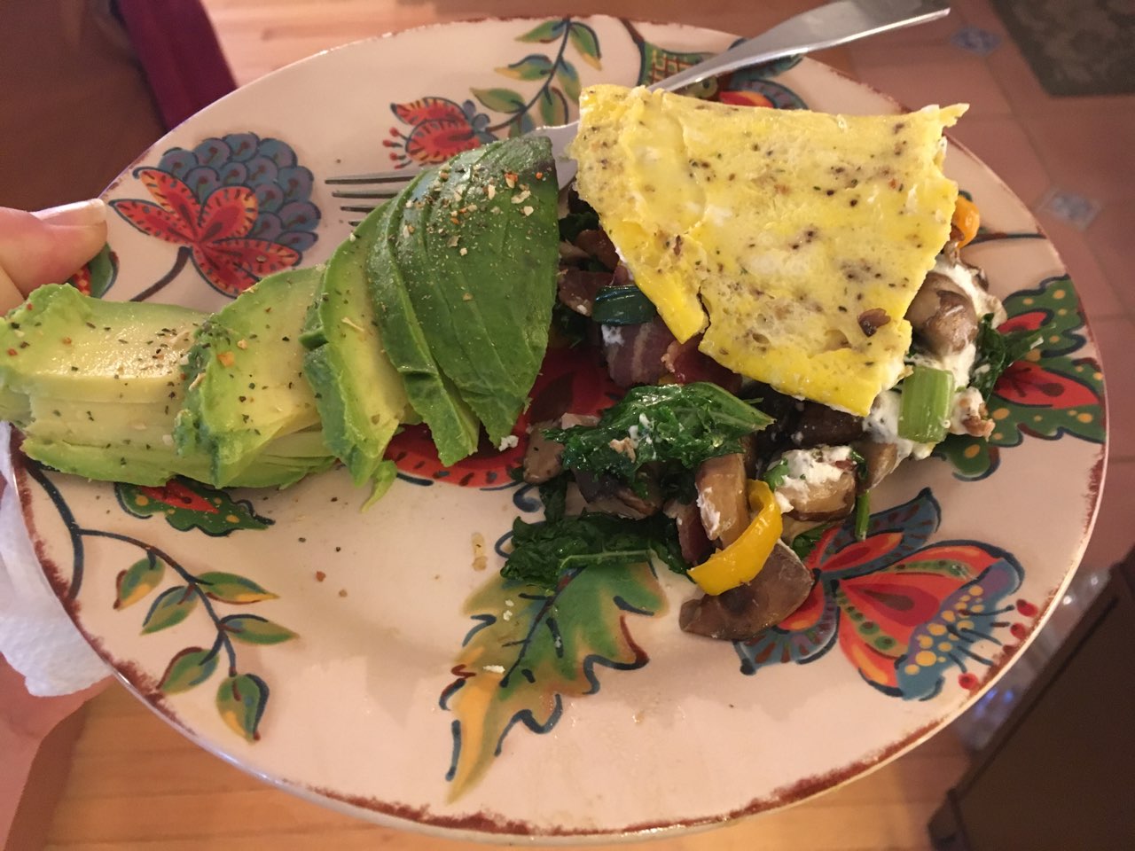 Bacon, Kale and Mushroom Omelette Directions, calories, nutrition