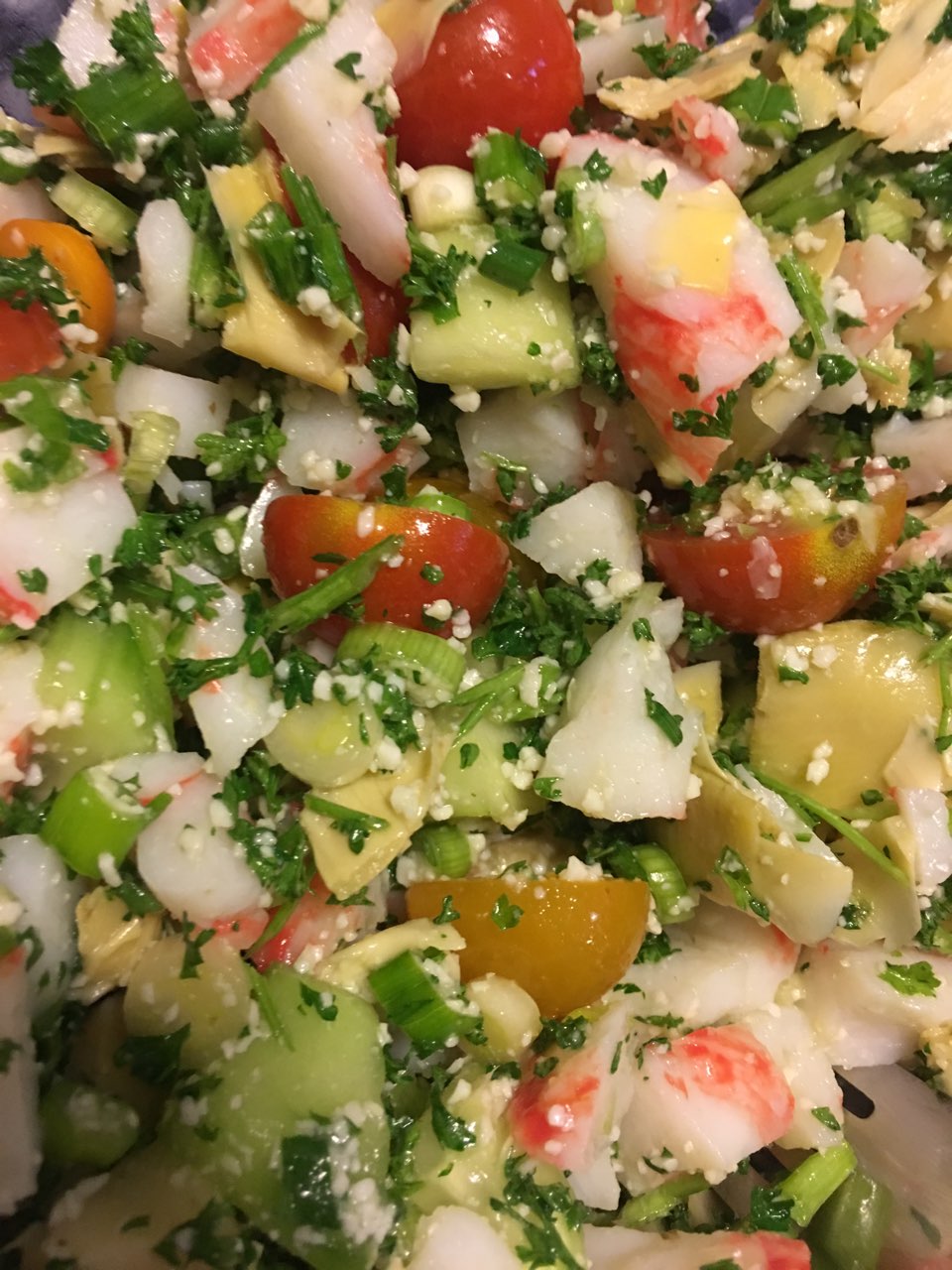 imatation crab fresh salad Directions, calories, nutrition & more