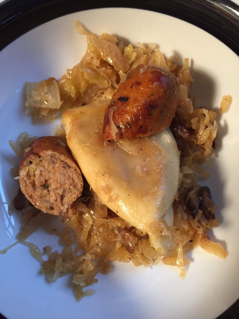 sausage sauerkraut and pierogi Directions, calories, nutrition & more