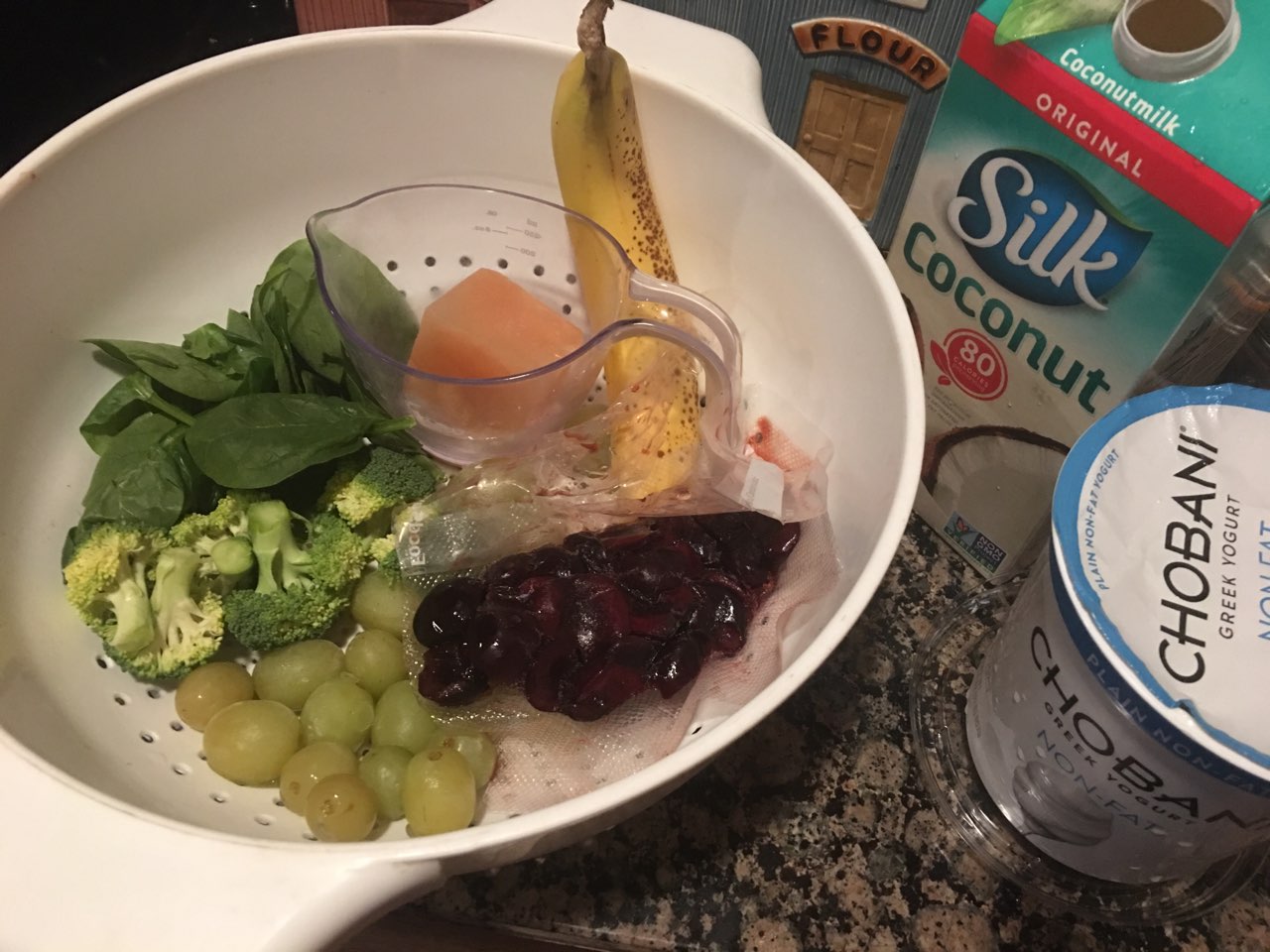 Cherry 🍒 Banana 🍌 Grapes 🍇 & Greens Directions, calories, nutrition