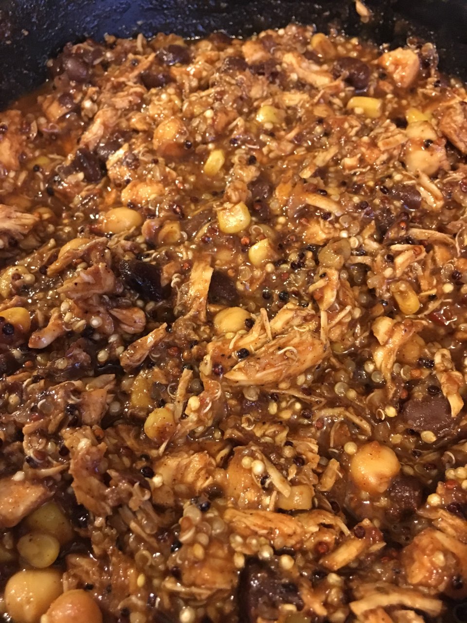 Chicken Quinoa with black beans, chickpeas, and corn Directions