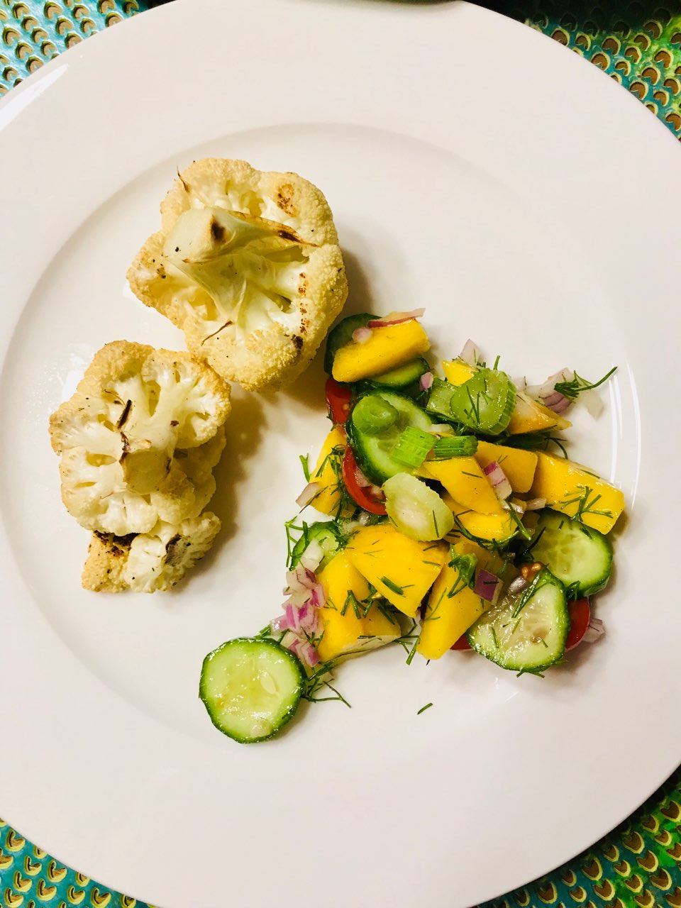 Grilled cauliflower with mango salsa Directions, calories, nutrition