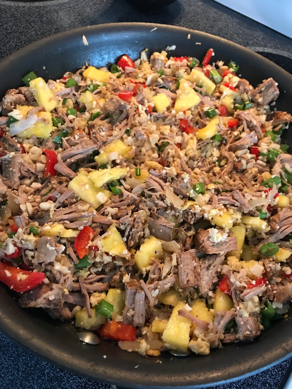 Hawaiian pork cauliflower fried rice Directions, calories, nutrition