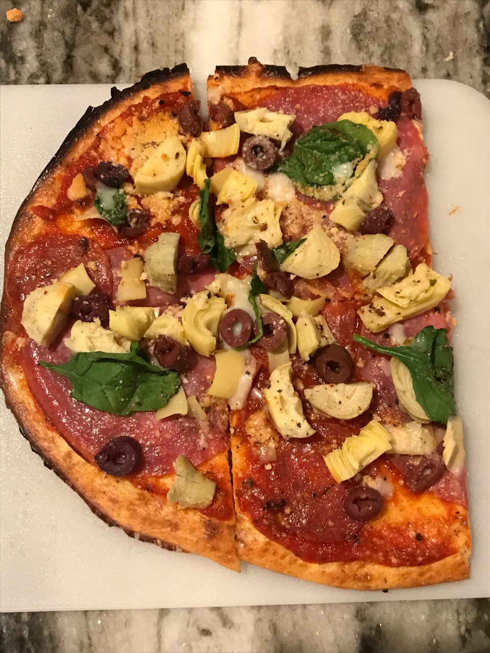 Spinach Artichoke Olive Pizza Directions, calories, nutrition & more