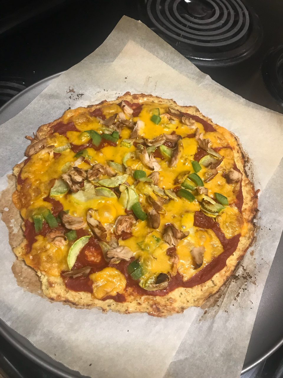 Chicken/Veggie Pizza Cauliflower Crust Directions, calories