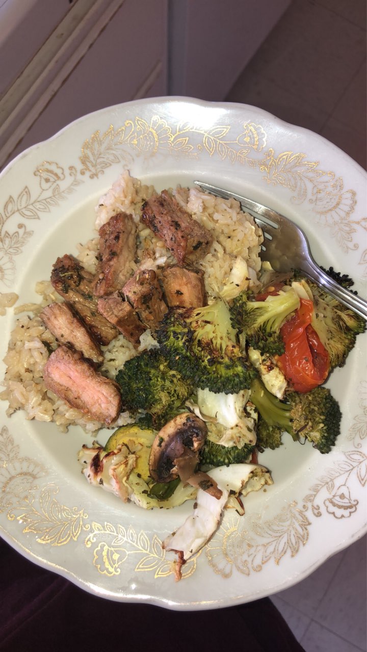 Brown Rice with roasted veggies and chuck roast Directions, calories