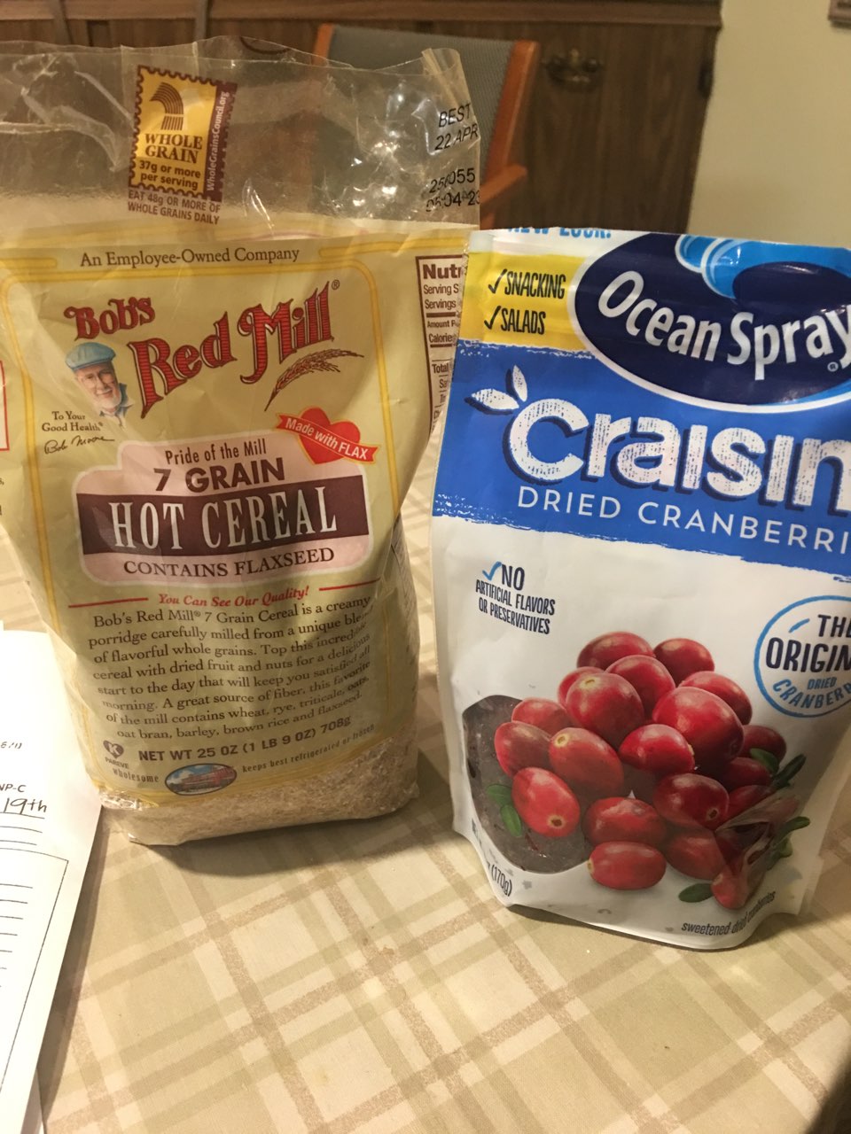 Bob’s Red Mill 7 Grain Hot Cereal w/ Craisins Directions, calories
