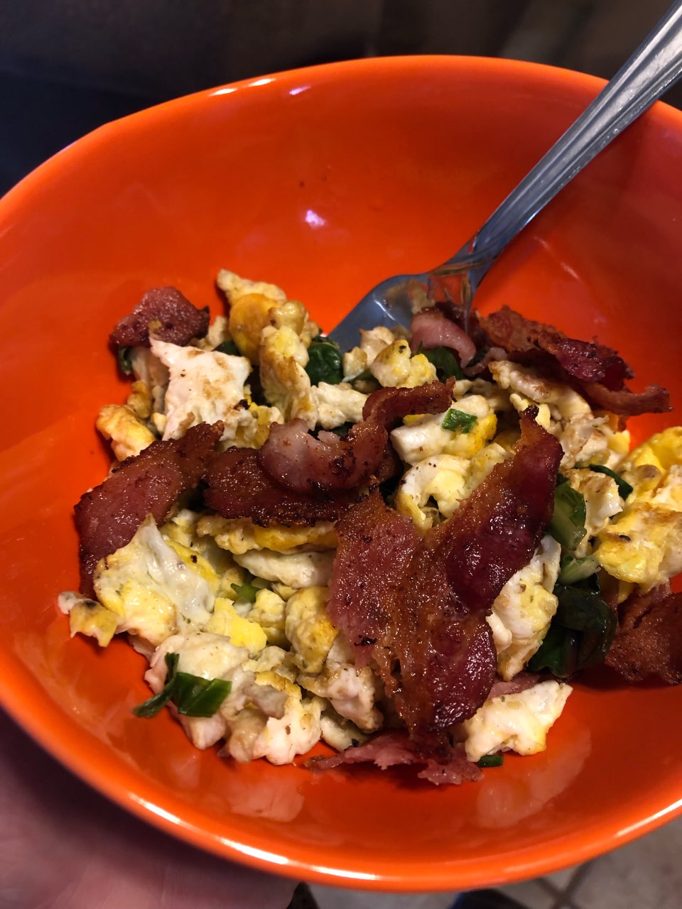 Scrambled Eggs With Spring Mix And Bacon Directions Calories Nutrition More Fooducate