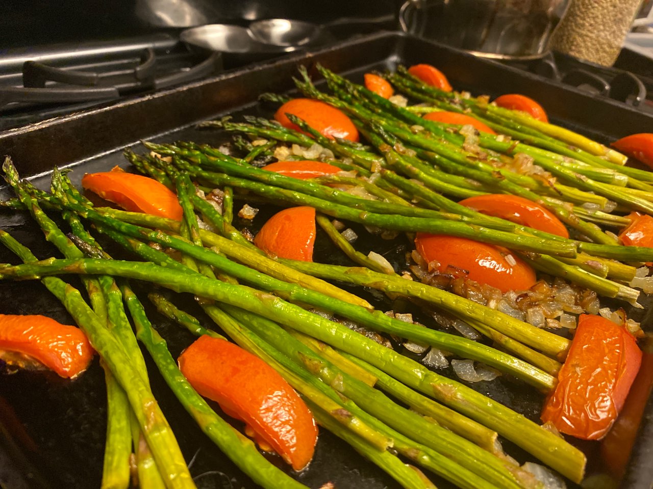 (Side Dish) Roasted Asparagus with Tomato and Onion Directions, calories, nutrition & more
