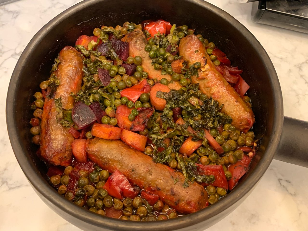 Veggie Bake with Sausages (Vegan) Directions, calories, nutrition