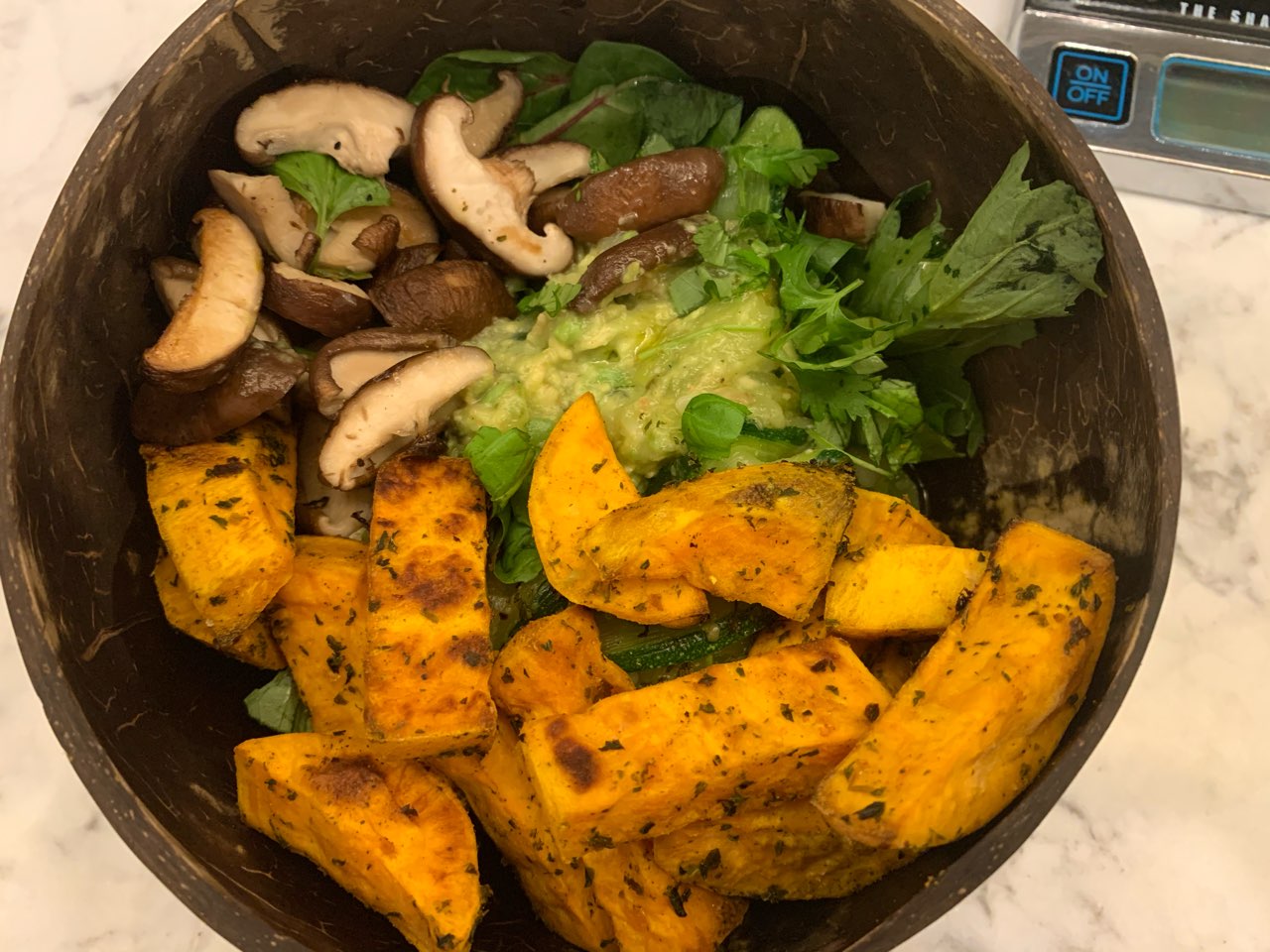 Zoodles with Sweet Potato and Baked Mushrooms Directions, calories