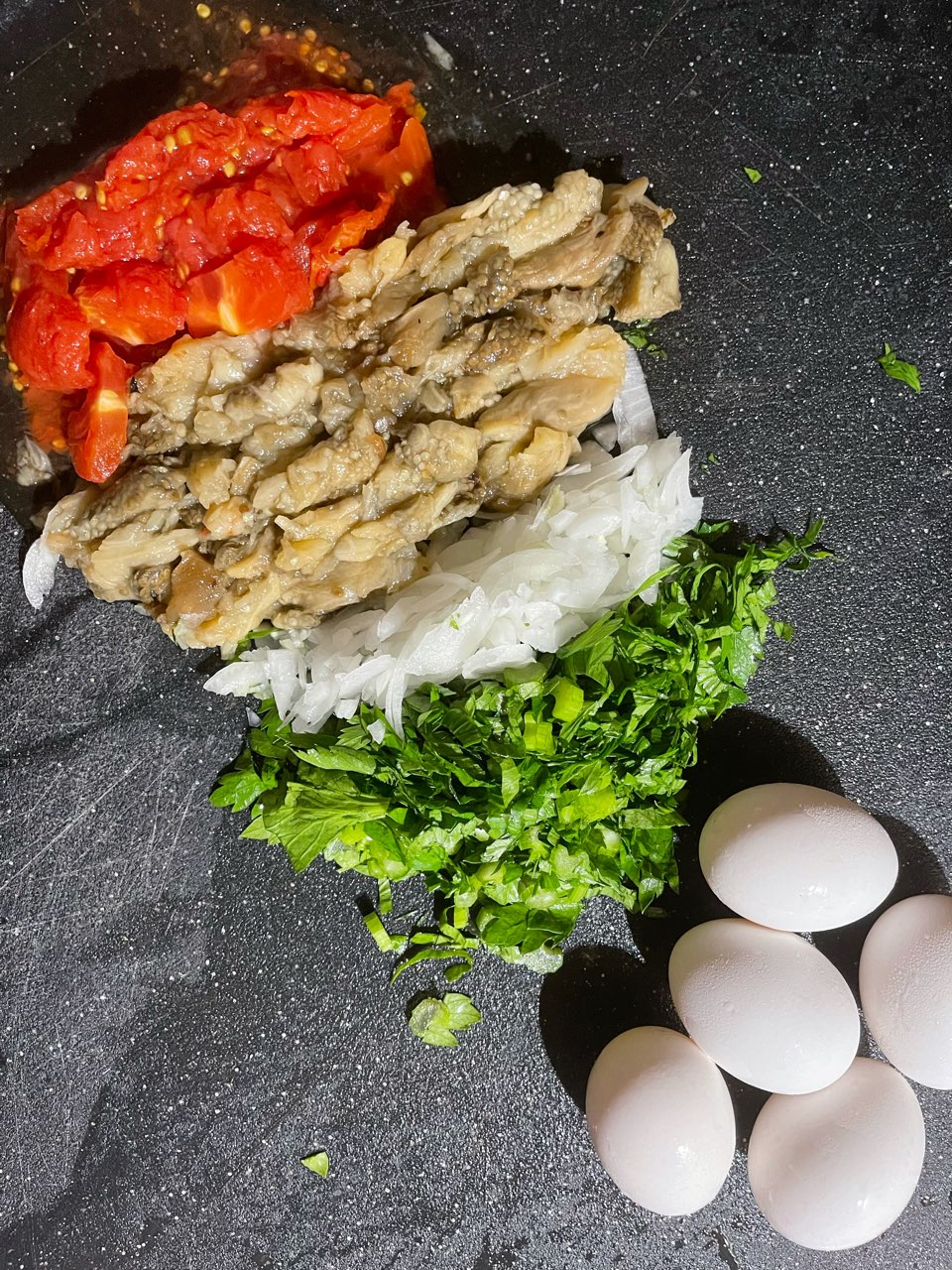 Roasted eggplant and Eggs Scramble Directions, calories, nutrition