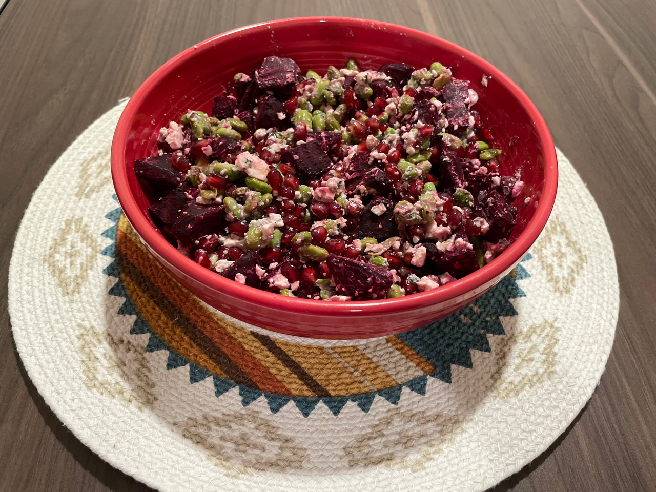 Roasted beets, feta cheese, and edamame salad Directions, calories
